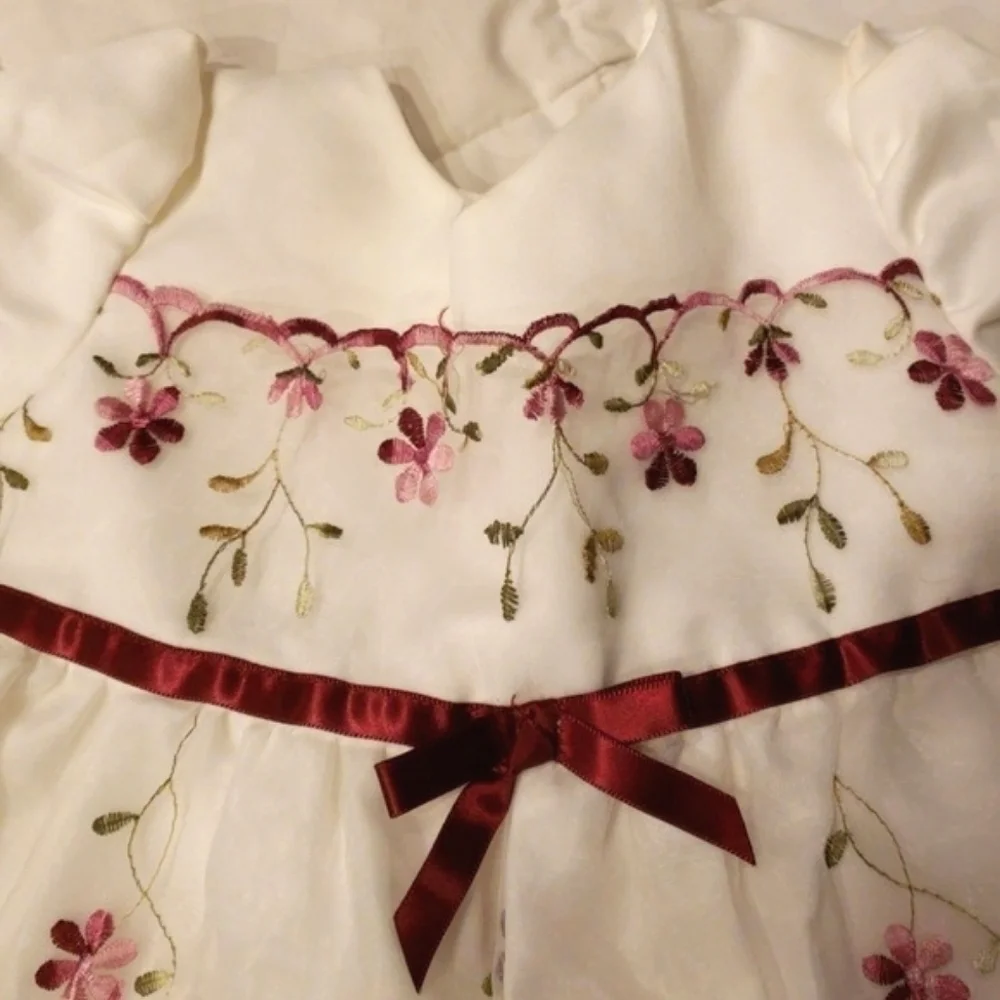 George Tulled Embroidered Dress 12mo Wht/Red - Picture 2 of 9